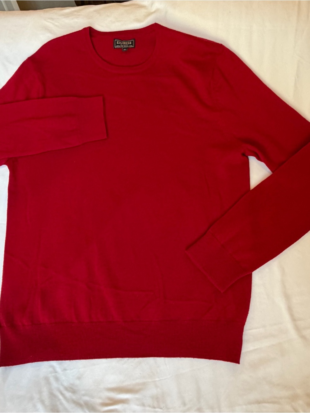 Express Mens L Red 100% Merino Wool Crewneck Sweater Pullover Knit